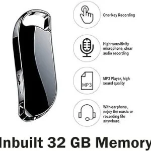 Spy Keychain Voice Recorder, 20Hours Battery Backup with Sensitive Noise Recording Mode, Voice Activated Recording Device, Triple Noise Reduction Spy Small Audio Recording with Inbuilt Memory 32gb Spy Voice Recorder