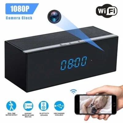 WiFi Bluetooth Speaker Spy CAMERA Digital Clock, 1080P FHD Full HD Audio and VIDEO Security Camera, Night Vision Spy Camera Bluetooth Speaker