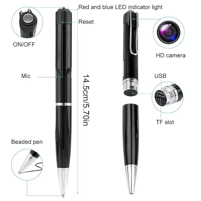 Spy Pen Camera, 1080p Invisible Lens Video Audio Recording Hidden Pen Camera, Long Battery Backup Spy Pen Camera