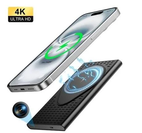 Wireless Charger Power Bank Spy Camera, 4K WiFi Hidden Camera Power bank with Wireless Charger, WiFi Live Monitoring Spy camera power bank with wireless charger