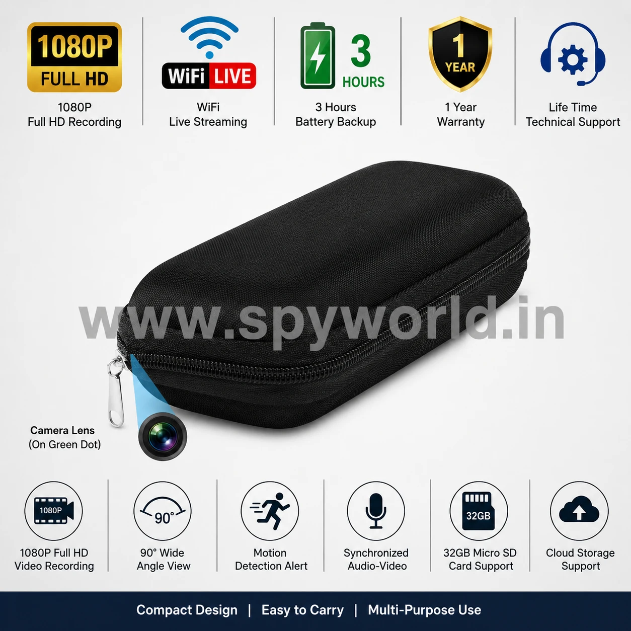 1080P Full HD WiFi Spy Camera Sunglasses Case, Specs Case Hidden Camera with Live Monitoring, Motion Detection & 3H Battery