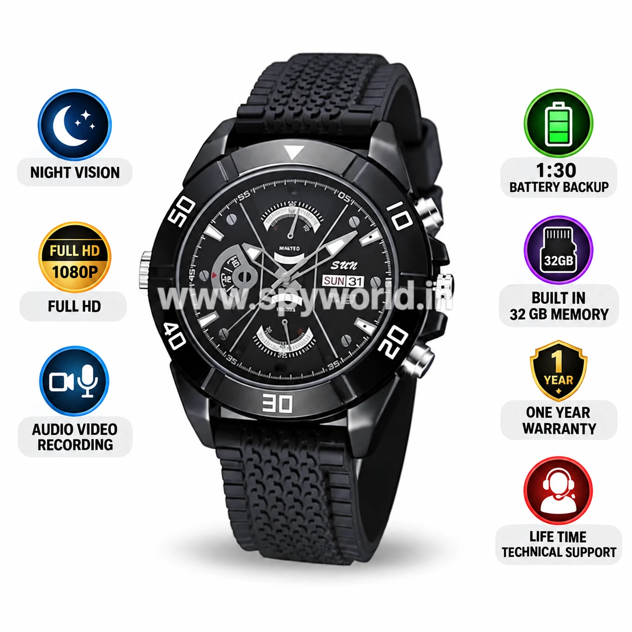 1080P Full HD Wrist Watch Spy Camera with Audio Video Recording, Spy watch Camera Night Vision with Inbuilt 32GB Storage
