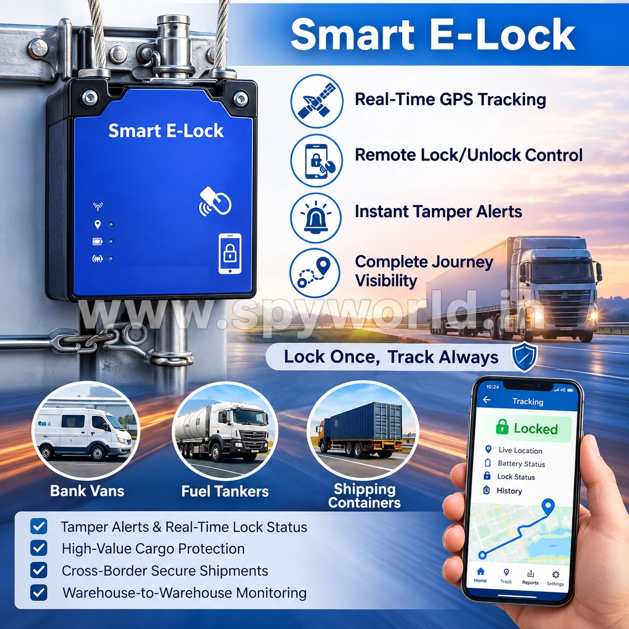 E Lock GPS Tracker Smart Electronic Lock with 9000mAh Battery, Smart Electronic Lock, RFID, BLE 5.2, Real-Time Tracking, IP67 Waterproof & 2G/4G Support